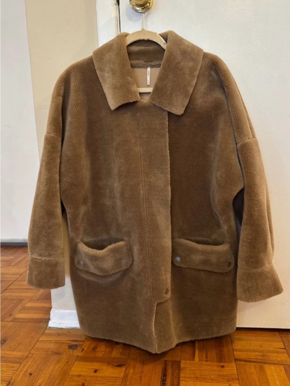 Free People Plush Teddy Jacket in Warm Brown